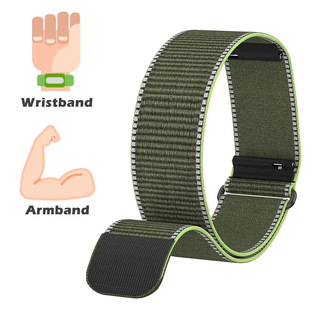 Full Coverage Nylon Elastic Armband Wristband for Amazfit Helio Adjustable Genuine Leather Hook and Loop Water-Resistant Strap