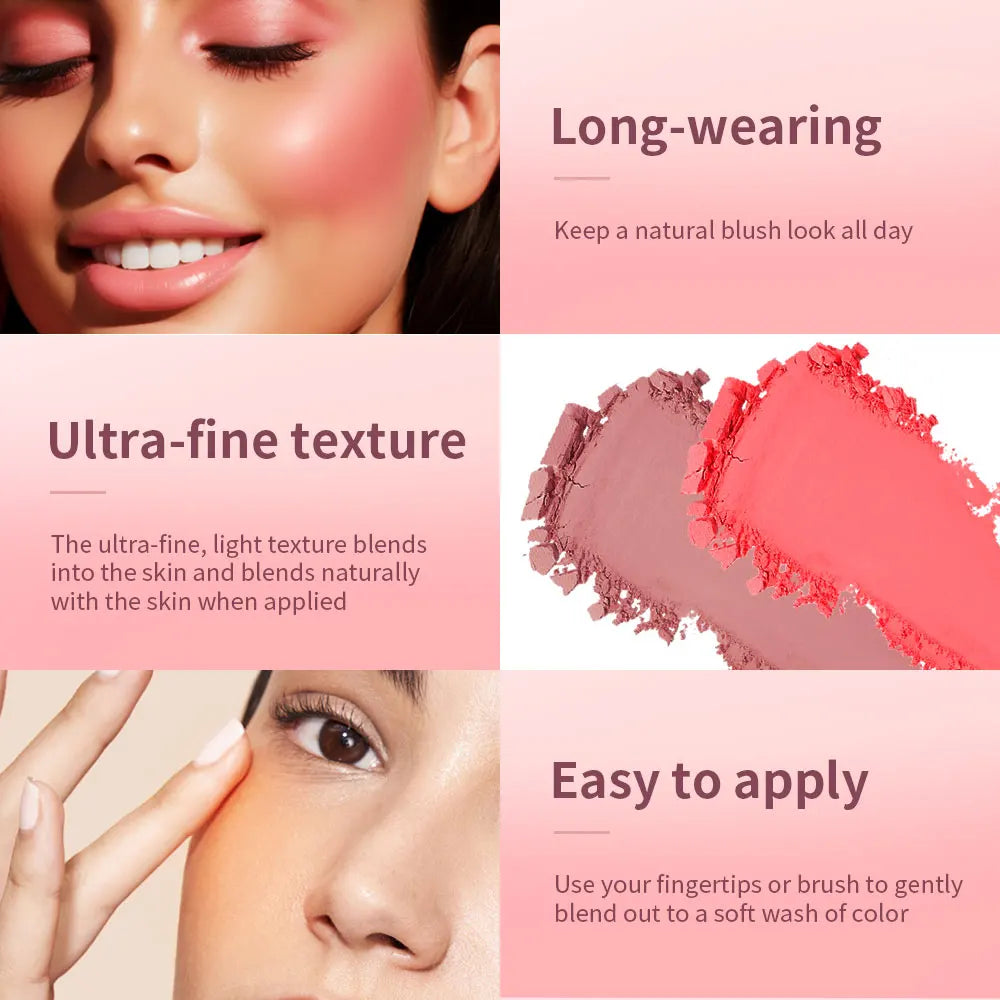 Matte Embossed Blush Palette High Pigmented Pink Coral Cheek Blush Powder With Professional Makeup Brush