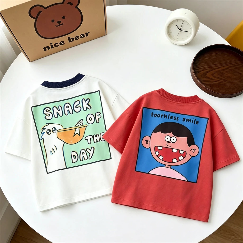 Summer Clothes Cartoon Printed TShirt Short-sleeved Tops Simple All-match Base Shirt Girls Boys Lovely Funny Clothing Printed T