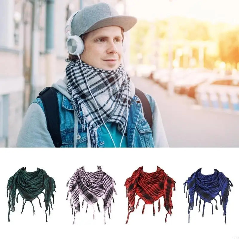 N7YD Desert Shemagh Scarf Soft Fringed Arab Headscarf Unisex Keffiyeh Bandana Unisex Headwrap Arabian Scarf Head Covering