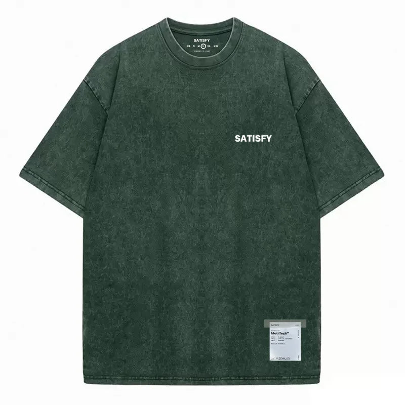 Trendy SATISFY Running MothTech Muscle Round Neck Distressed Pure Cotton Printed Short Sleeve T-Shirt Casual Loose Fit Youth