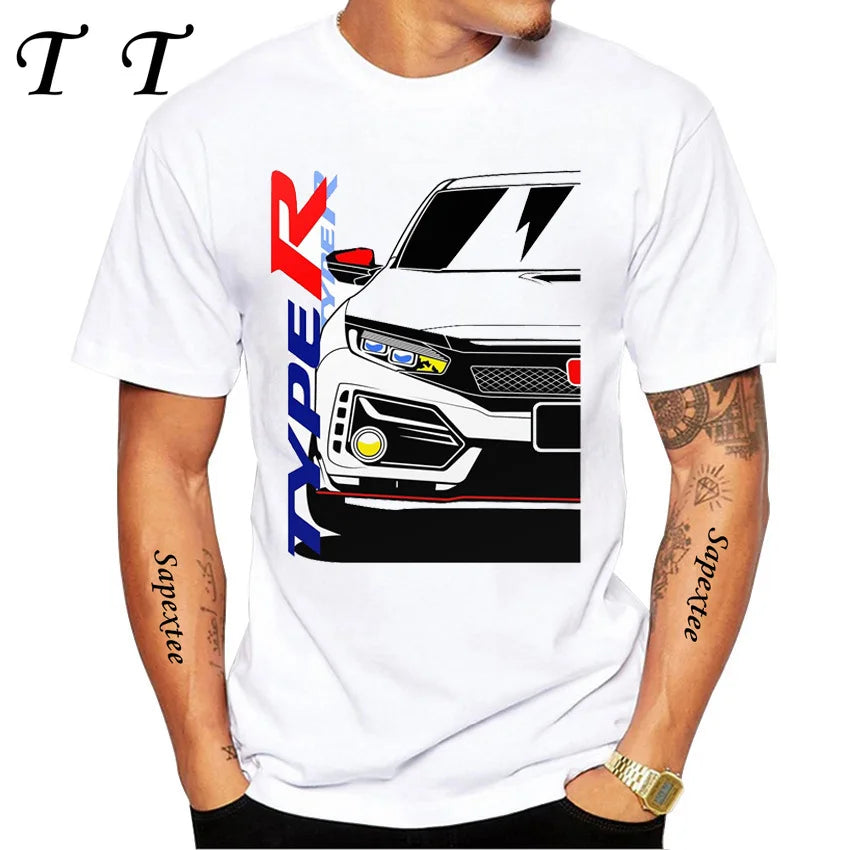 Retro Civic Type R FN2 Black T-Shirt New Summer Men Short Sleeve JDM Legends Print Tshirts Boy Casual Tops Car Sport White Tees