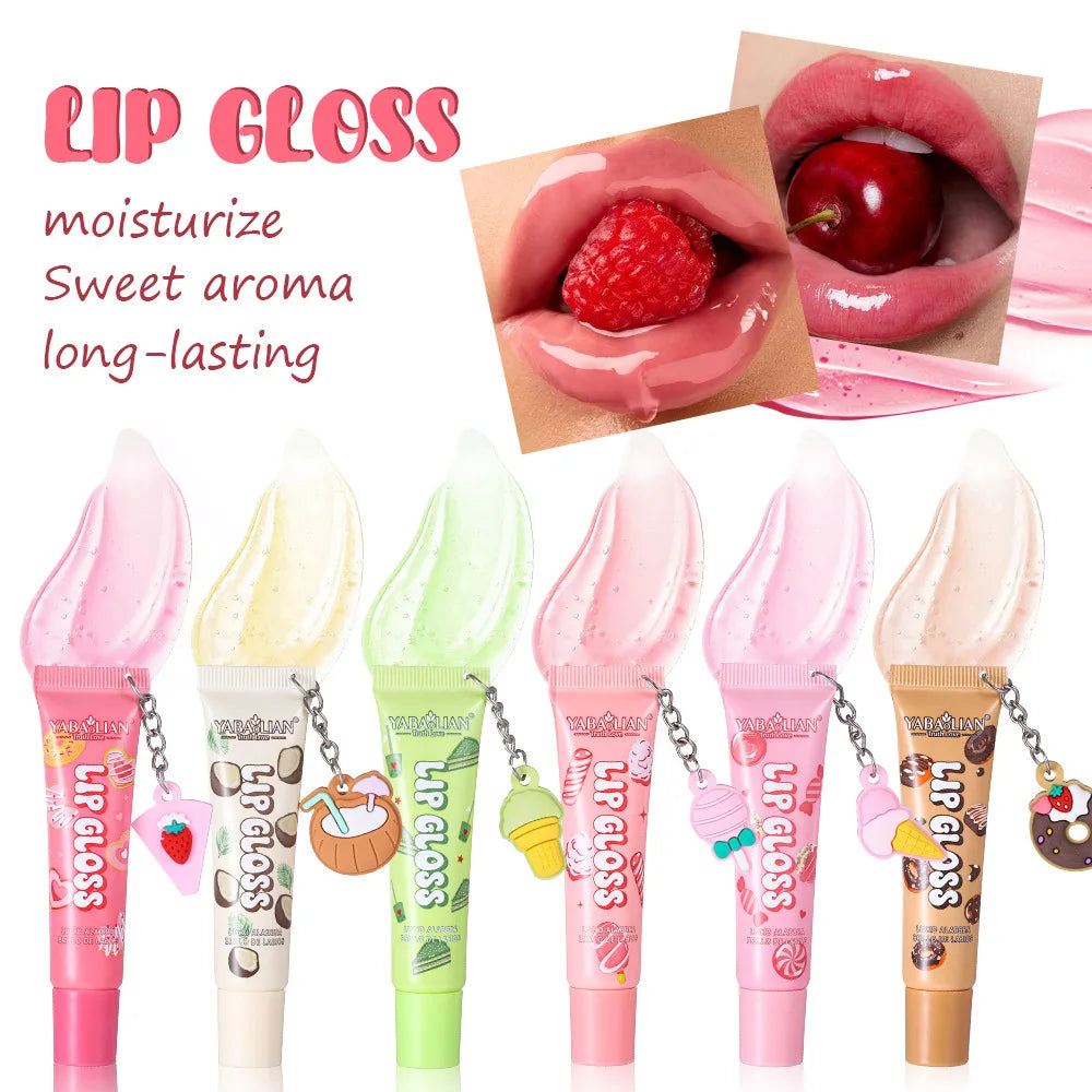 6 Colors Random Hair Moisturizing Fruit Scent Lip Gloss Long-Lasting Waterproof Liquid Lipstick Makeup Valentine's Day gift