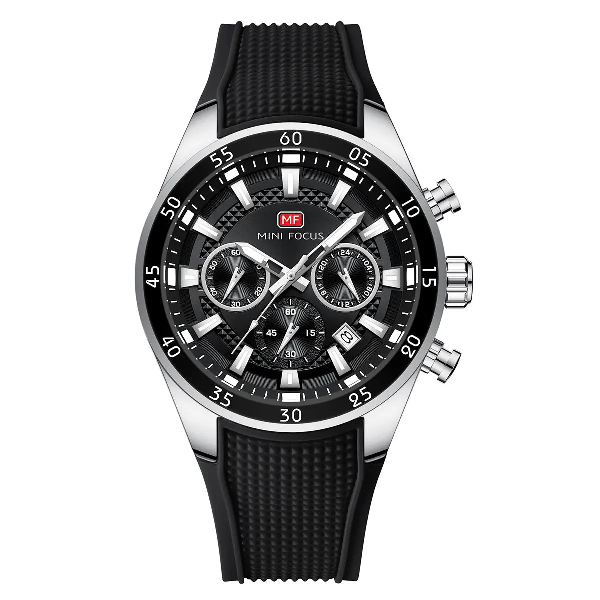 MINI FOCUS Men's Quartz Watch Multifunctional Chronograph Luminous Waterproof Casual Sport Wristwatch with Silicone Strap 0627G