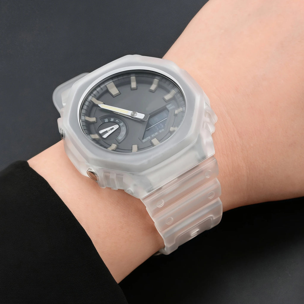 Case + Strap for Casio G-SHOCK GA-2100 GA-2110 Transparent Rubber Resin Watch Band Modified Quick Release Wrist Bracelet Shell