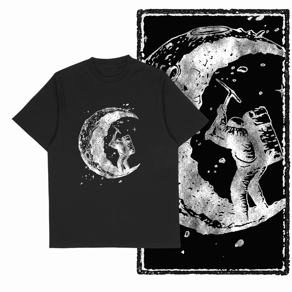 Coolmind SA 100% Cotton astronaut Graphic T shirt fo men Cool Moon print Big Size men tshirt BLACK men's novelty tee shirt