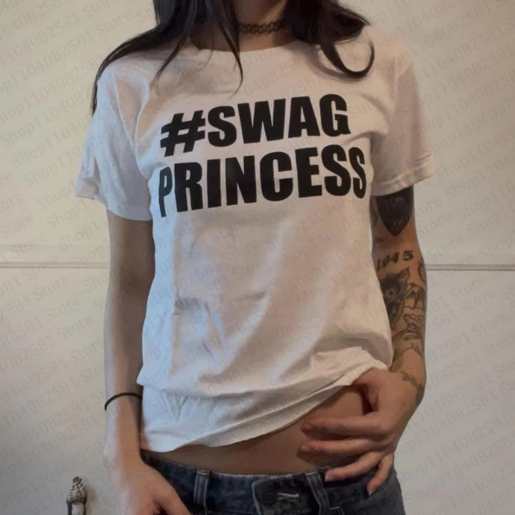 Aesthetic Kawaii Clothing Retro Women's 90s Cut Top Women's Baby Letter T-shirt Y2k Fashion Casual 2000s Top Emo pregnant