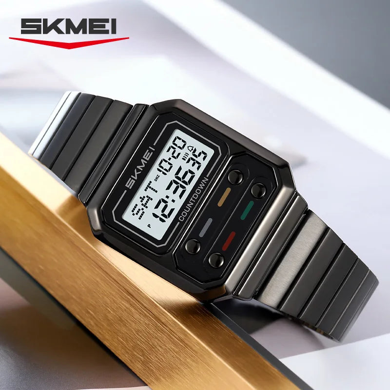 SKMEI 2448 Luxury Stainless Steel Digital Watch for Men Waterproof Countdown Shockproof Mens Wristwatches Relojes Para Hombre