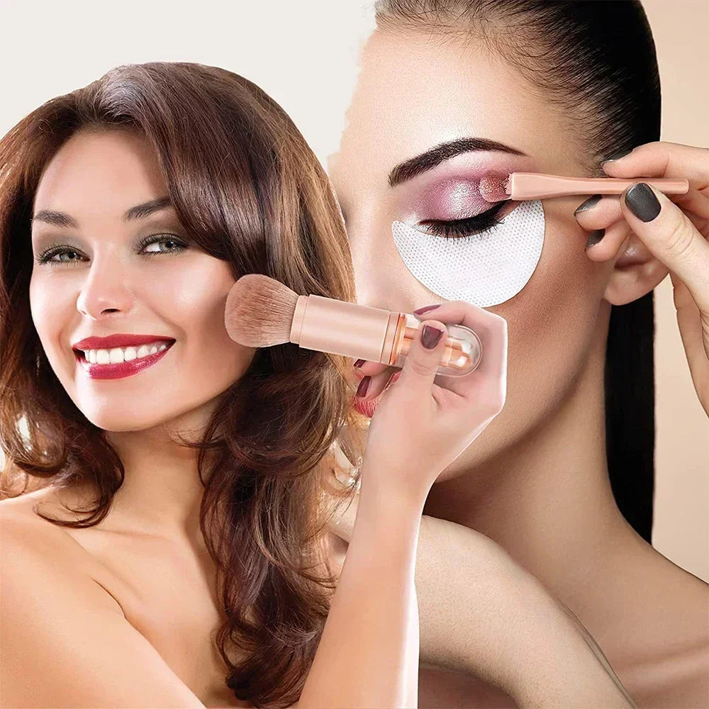 4in1 Makeup Brushes Set, Retractable Blush Brush + 3 Small Eyeshadow Brushes, Compact Portable for On-the-Go Touch-Up