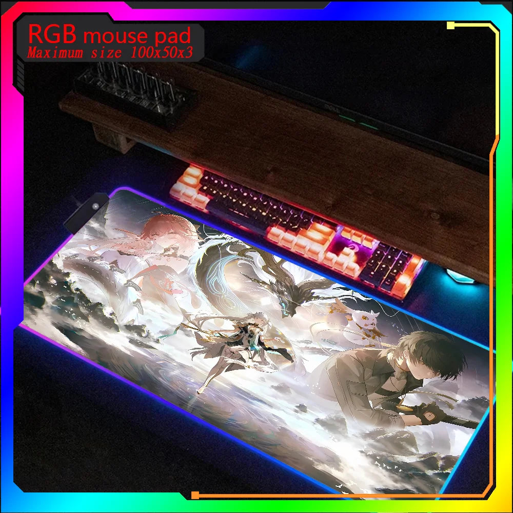 HD print wuthering Wave Jinhsi Rgb Mouse Pad Xxl Steelseries Laptop Mat Backlit Keyboard Gamer Girl Table Pads Deskpad Mause pad