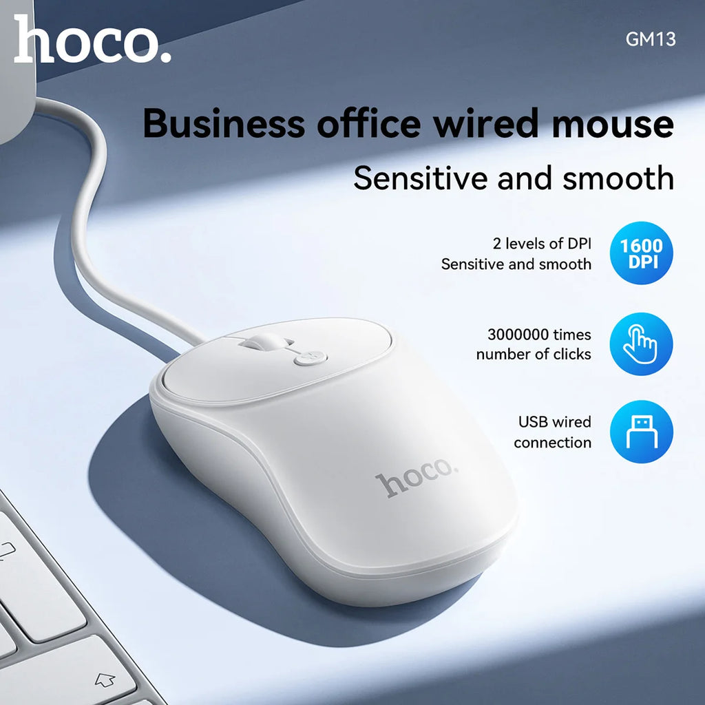 Hoco Silent USB Wired Mouse For Home Office 1000/1600DPI Corded Ergonomic Computer Mouse For Laptop Desktop Computer PC Notebook
