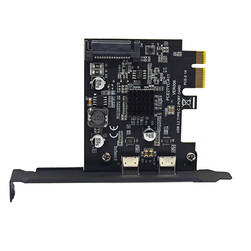 SATA Power USB3.2 Gen2 10Gbps ASM3142 Chip 2Port TYPE-C PCIE Card for Desktop PC PCI Express 3.0 X1 to Dual USB-C Expansion Card