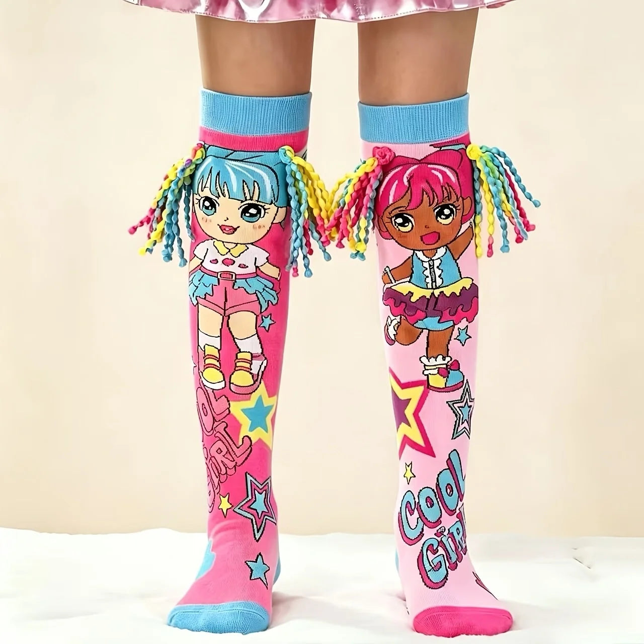 Girls Long Knee-High Socks Fun 3D Design Novelty Vibrant Colors Non-Thermal Regular Thickness Kids Stockings