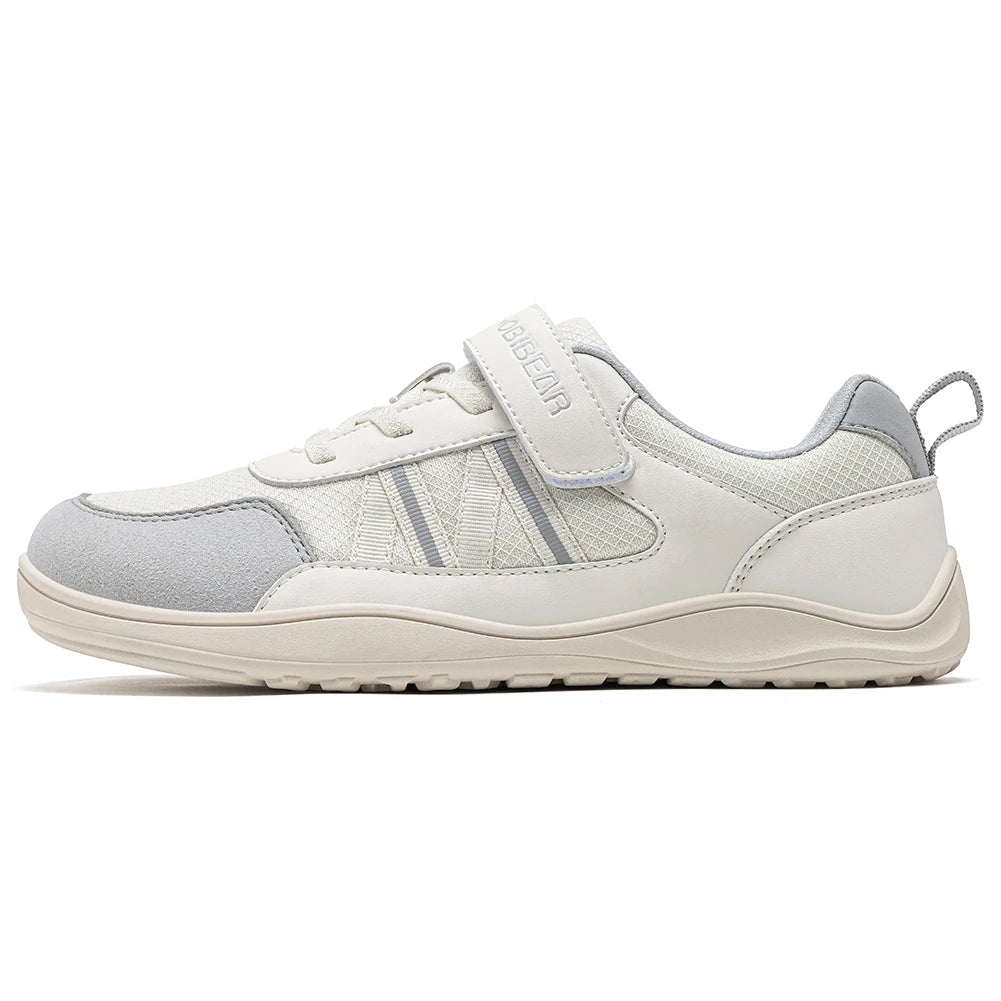 HOBIBEAR Big Kid Wide Width Shoes Barefoot Hook-Loop Artificial Leather Sneakers Lightweight Zero Drop Walking Shoes