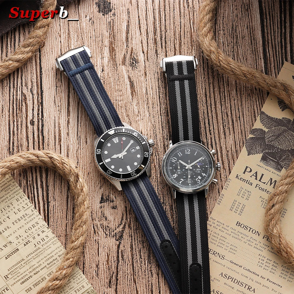 Deployant Clasp Nylon 20mm 22mm Watch Strap Premium Ribbed Watch Band for Omega Folding Buckle Watchband Sport Wristband for Men