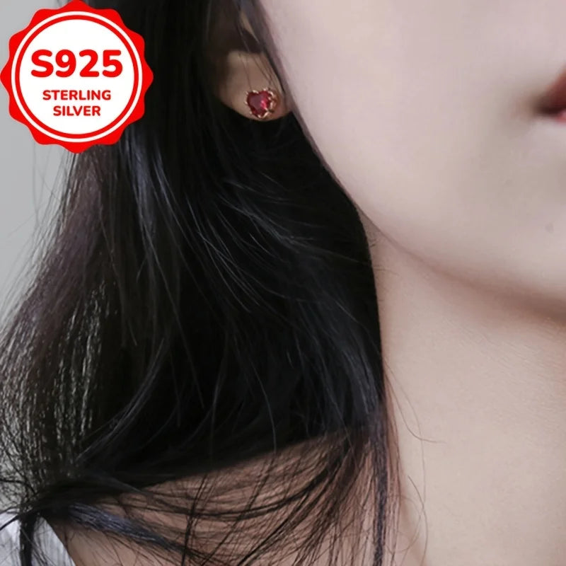 Creative 925 Pure Silver Classic Fashion Anti-Allergic Heart Ear Studs for Women Accessories