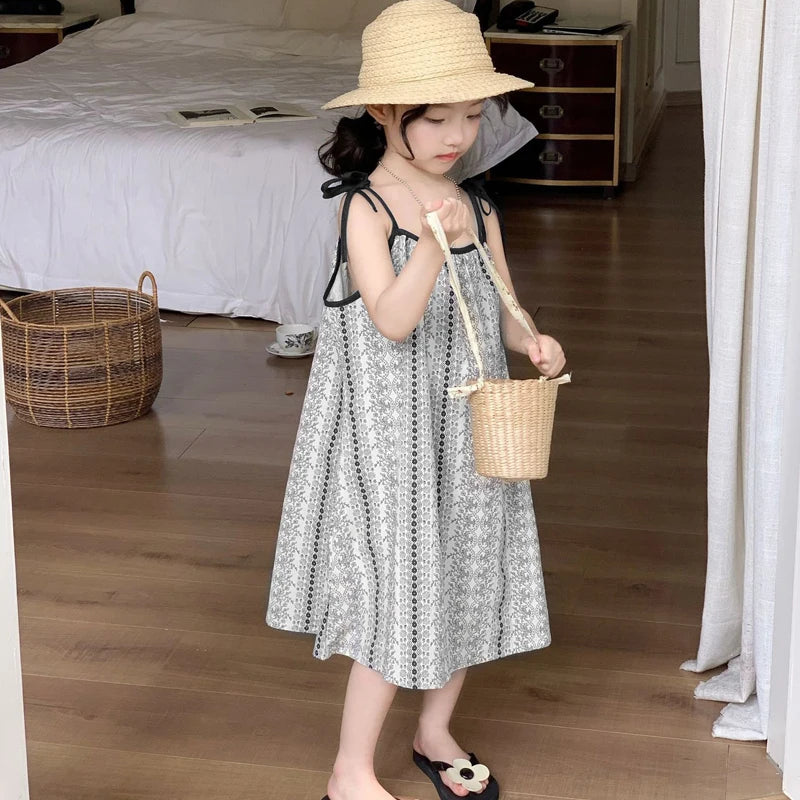 Bohemian printed style vacation dress For 1-9 Yrs Baby Girls 6.1 Children's Day Party Costumes Sleeveless loose beach Dress 2026