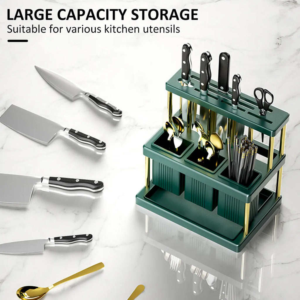 Kitchen Knife Holder Multi-Function Cutter and Cutlery Drainer Rack PP Space Saving Kitchen Utensil Organizer Rack New