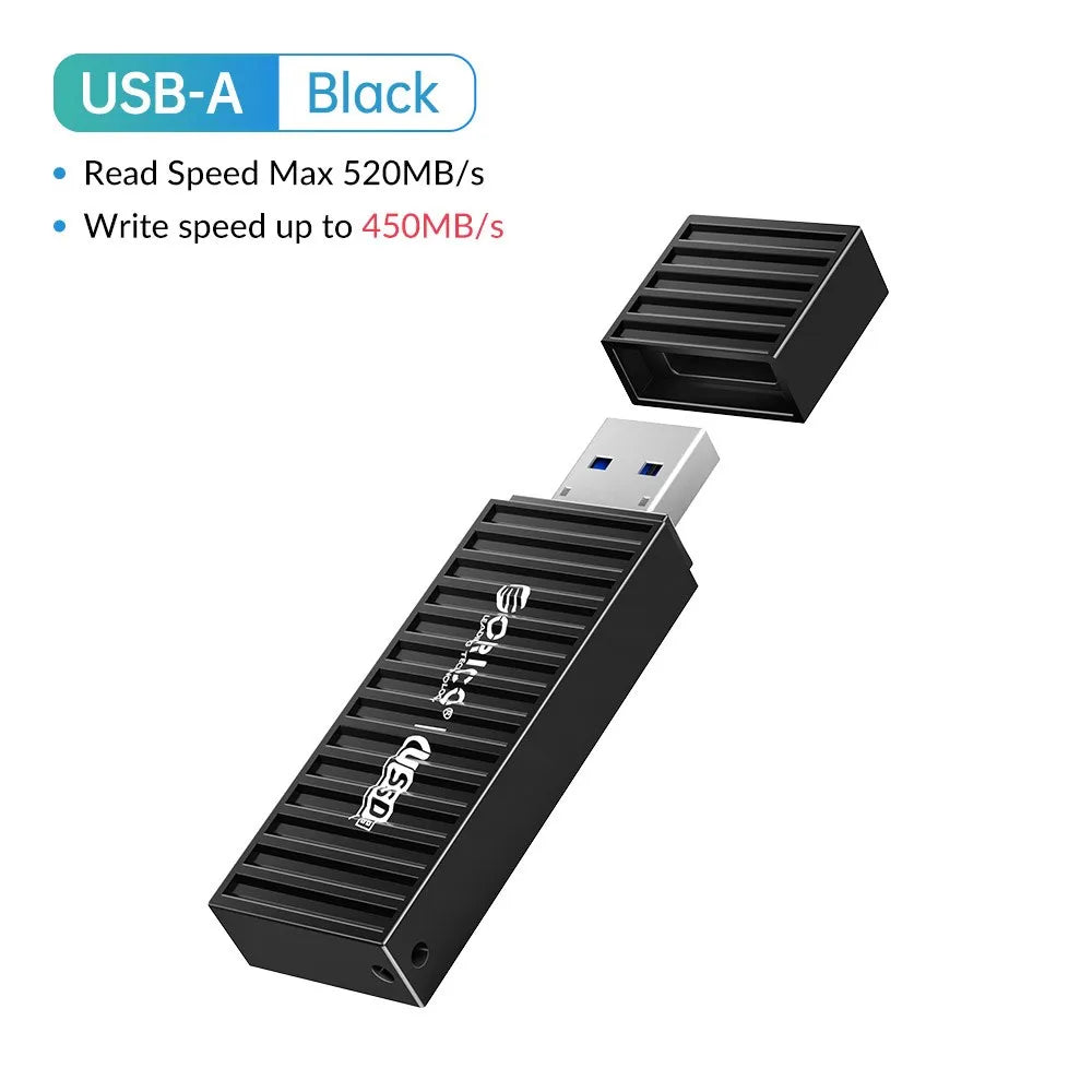 ORICO USSD Solid State U Disk 520MB/S Flash Drive 128GB 256GB 512GB 1TB  USB3.2 PenDrive Black Metal  Container Design Hard Disk