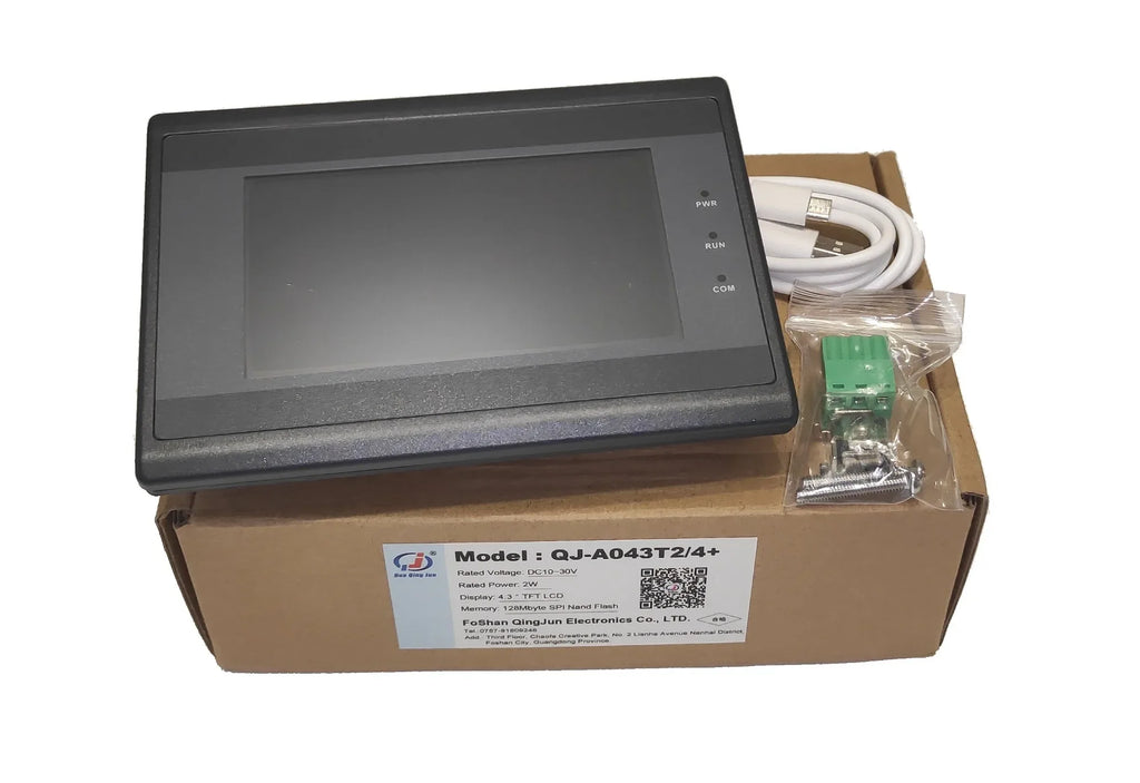 Huaqingjun 4.3" TFT LCD Touch Screen RS485 232 422 Communication DC10-30V Modbus RTU HMI for PLC