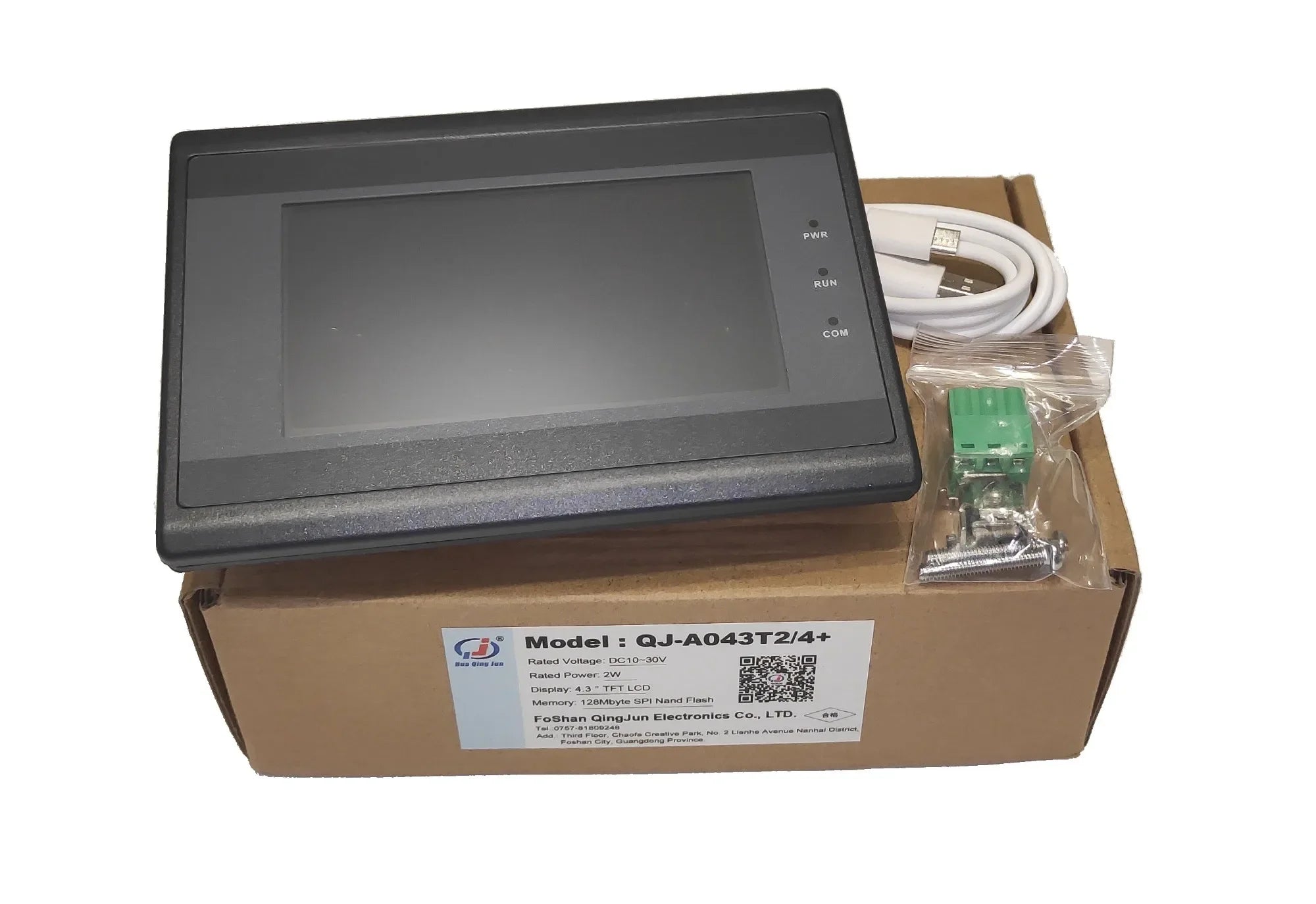 Huaqingjun 4.3" TFT LCD Touch Screen RS485 232 422 Communication DC10-30V Modbus RTU HMI for PLC