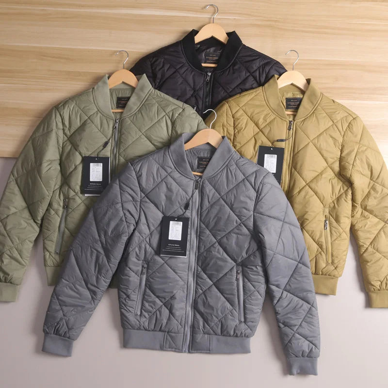 Warmth And Style: Men's Cotton Jacket with Quilted Diamond Pattern And Baseball Collar Lightweight Autumn Winter Outerwear