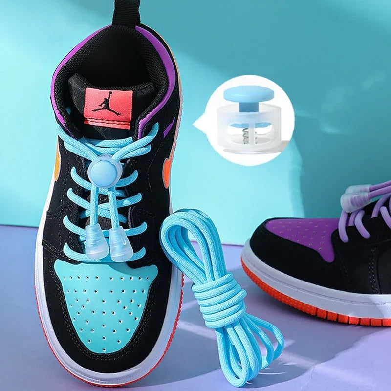 1 Pair Lazy Laces Elastic For Sneakers Snap Lock Shoelaces Without Ties Suitable For Children And Adults Round Shoelace Artifact