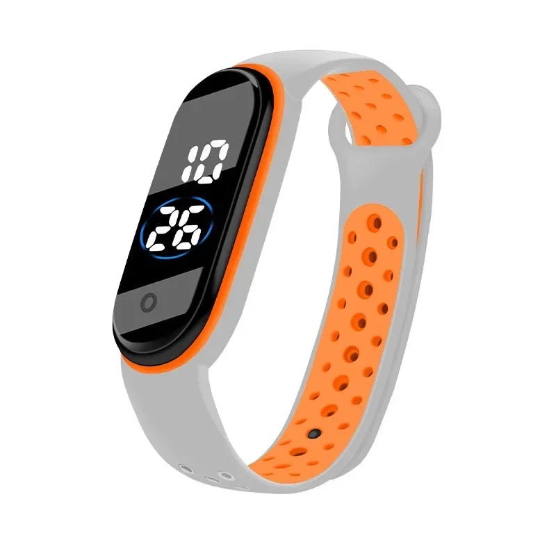 Waterproof Kids Sports Watch Children Smart Touch Screen LED Digital Watch Two Tone Silicone Strap Men Women Watch Student Clock
