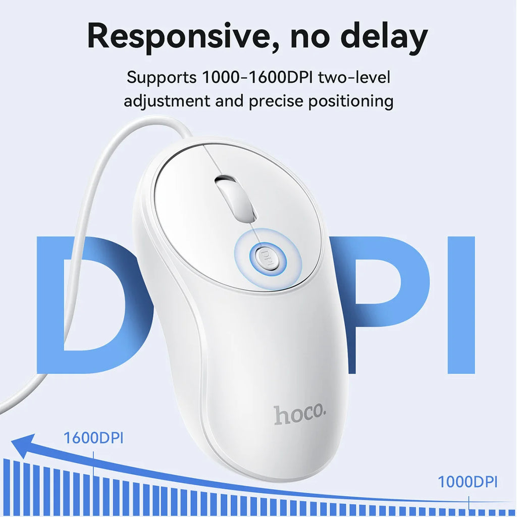 Hoco Silent USB Wired Mouse For Home Office 1000/1600DPI Corded Ergonomic Computer Mouse For Laptop Desktop Computer PC Notebook