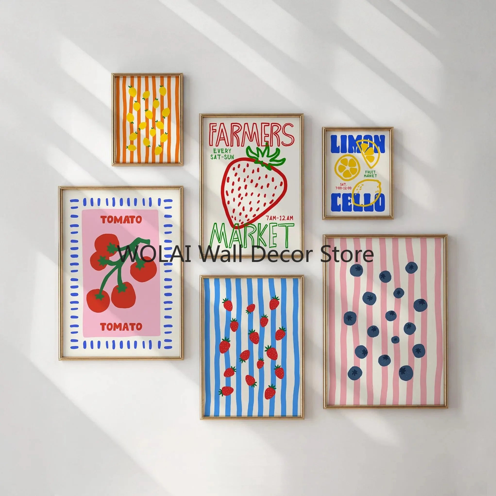 Retro Limon Cello Lemon Fruit Canvas Print Positano Lemon Strawberry Fruit Market Poster for Modern Bedroom Kitchen Home Decor