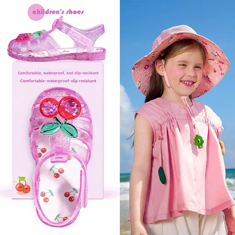2026 Children's Transparent Crystal Jelly Sandals Soft Non-Slip Sole Princess Roman Style for Summer Cute Kids Footwear