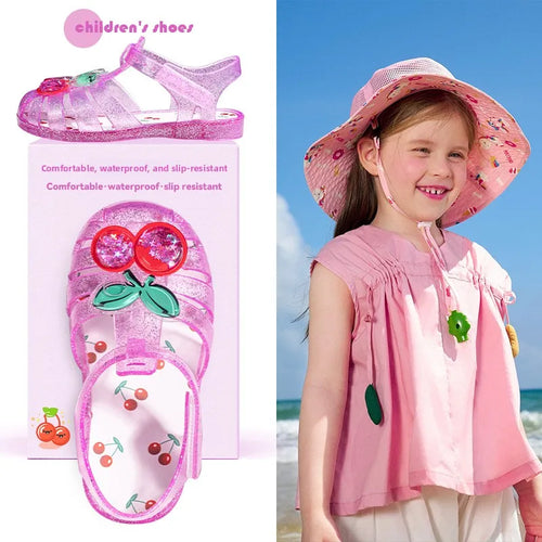 2026 Children's Transparent Crystal Jelly Sandals Soft Non-Slip Sole Princess Roman Style for Summer Cute Kids Footwear