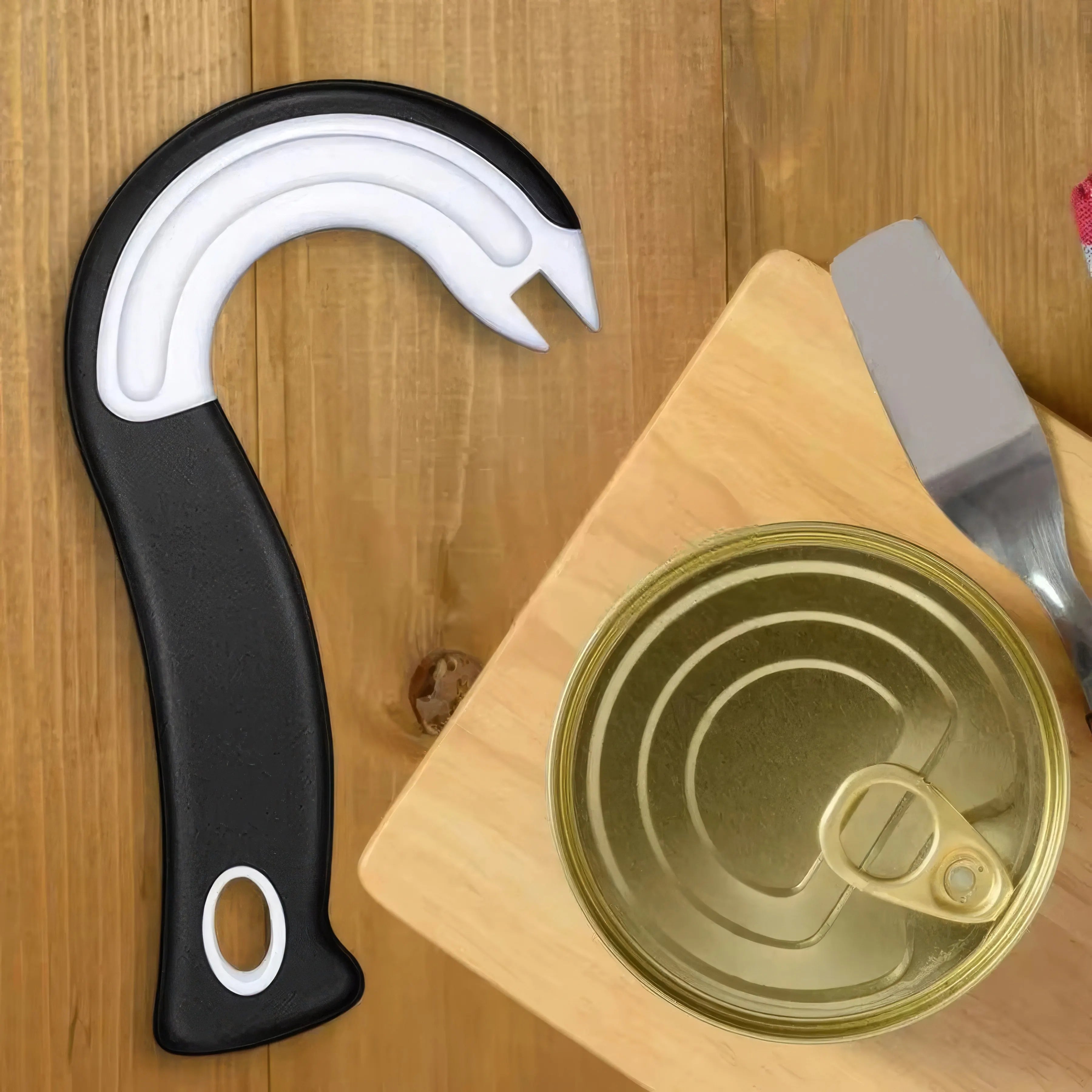 1/2 Hook Type Can Opener Black, Durable Plastic Construction, Essential for Restaurants, Modern Kitchen Tool, Brand Opener