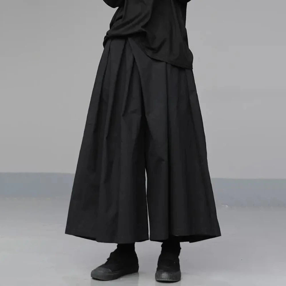 2024 New Fashion Trend Gothic Loose Casual Culottes Men'S Japanese Wide-Leg Pants Street Wear Dark Black Trousers Mens Clothes