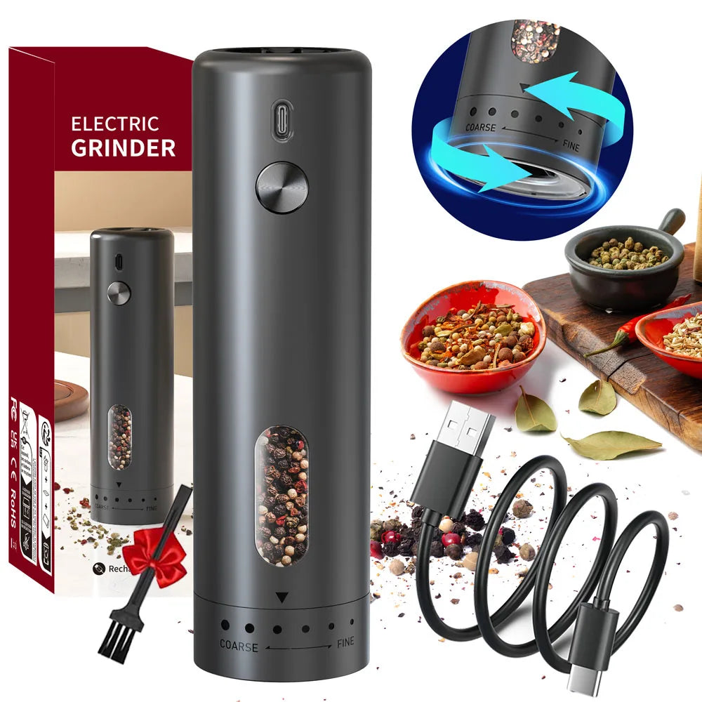 External Adjustable Electric Pepper Grinder Large Capacity Salt and Pepper Mill Rechargeable Electric Spice Grinder Kitchen Tool