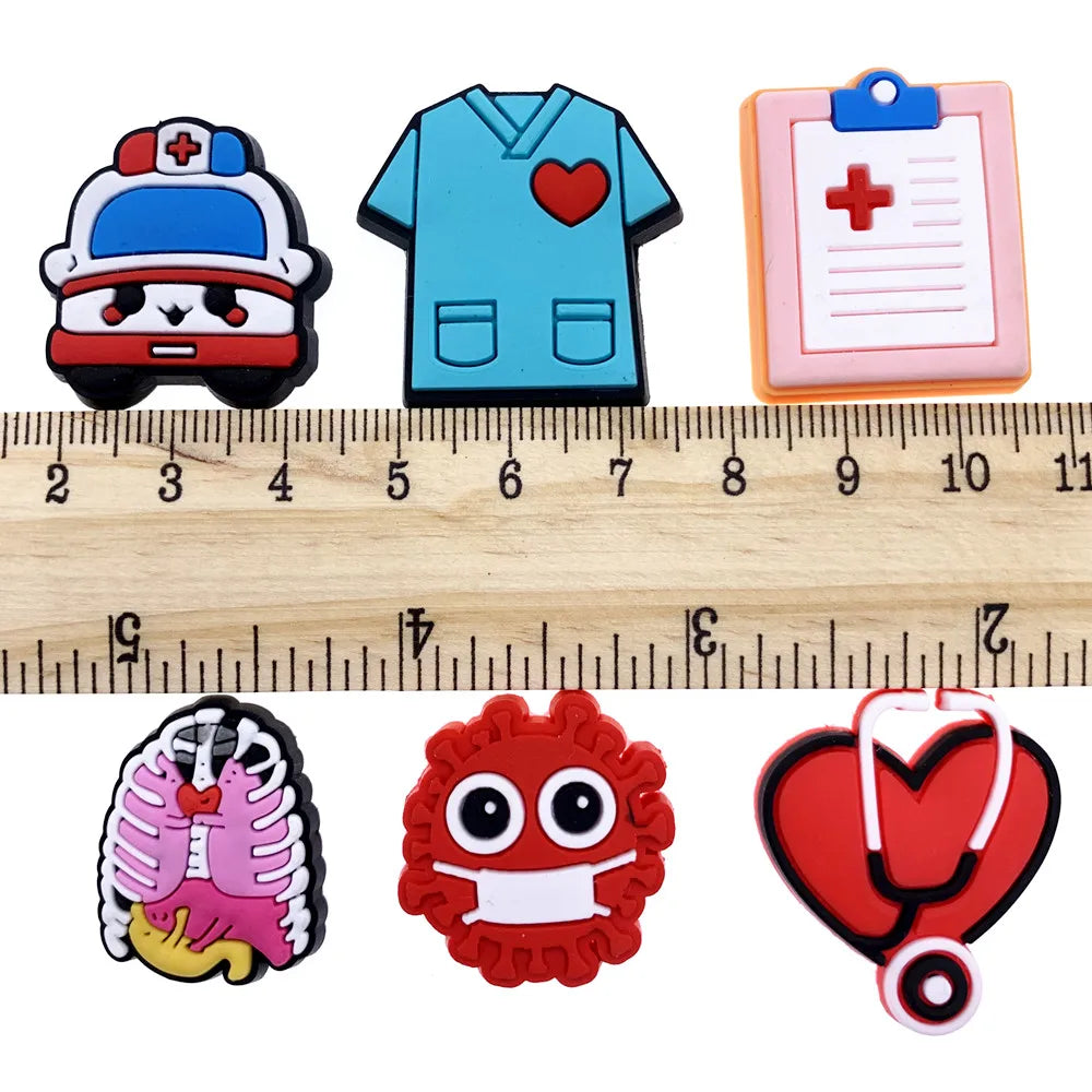 1PCS Cartton Medical Treatment Series Garden Shoe Accessories Doctor Gifts Needle Stethoscope Shoe Charms Nurse Slippers Decor