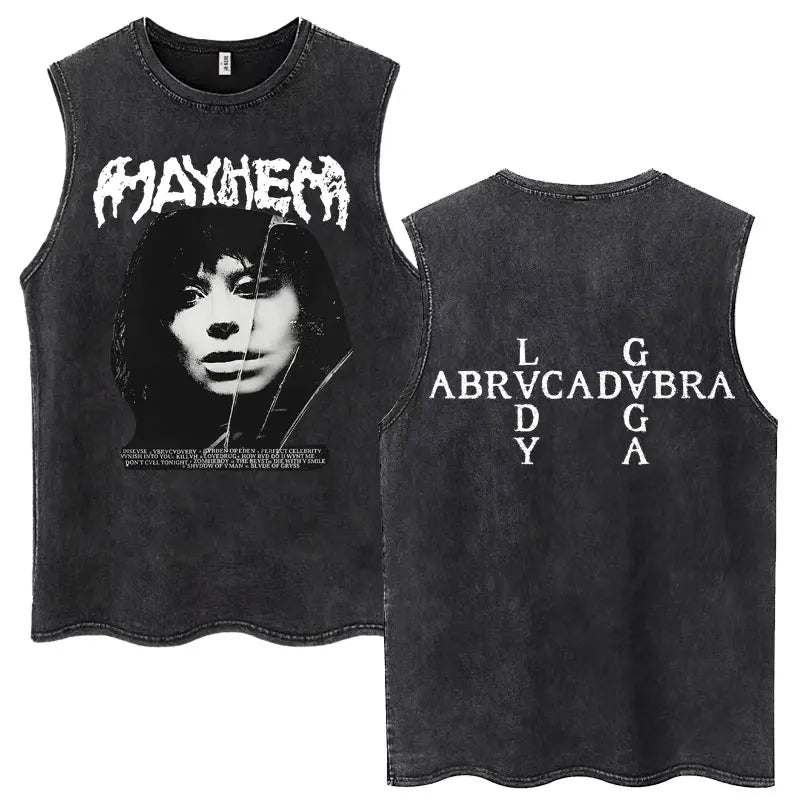 Lady Gaga The Mayhem Ball Tour 2025 Washed Tank Tops Fashion Men Women Vintage Y2K Sleeveless T Shirt 100% Cotton Oversized Tees