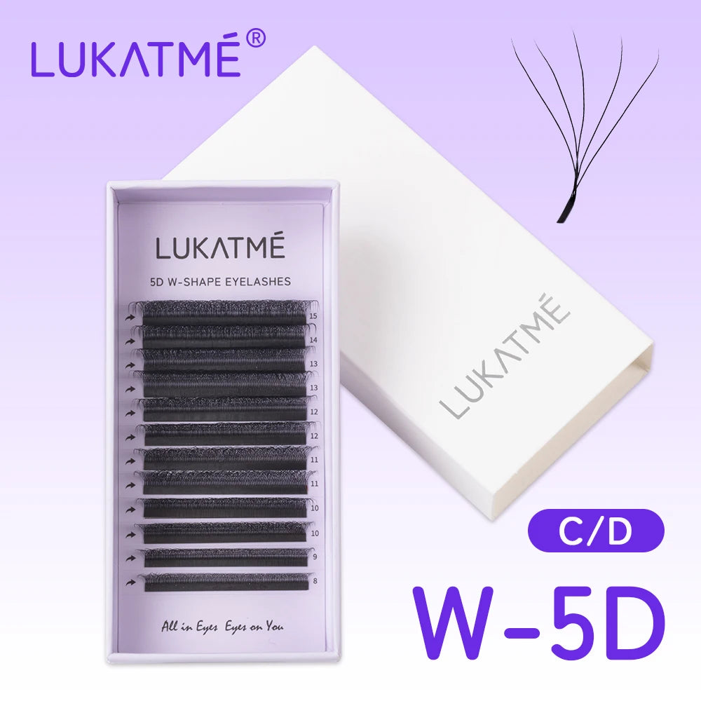 LUKATME 5D W Eyelash Extensions C/D Curl 8-15mm W Shaped 5D Fans False Lashes Mega Volume 5D Eyelash for Makeup