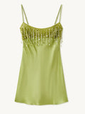 Chic High End Sequin Tassel Satin Dress Women's Elegant Straps Low Neck Mini Vistidos 2026 Stylish Back Zipper Beach Party Gown