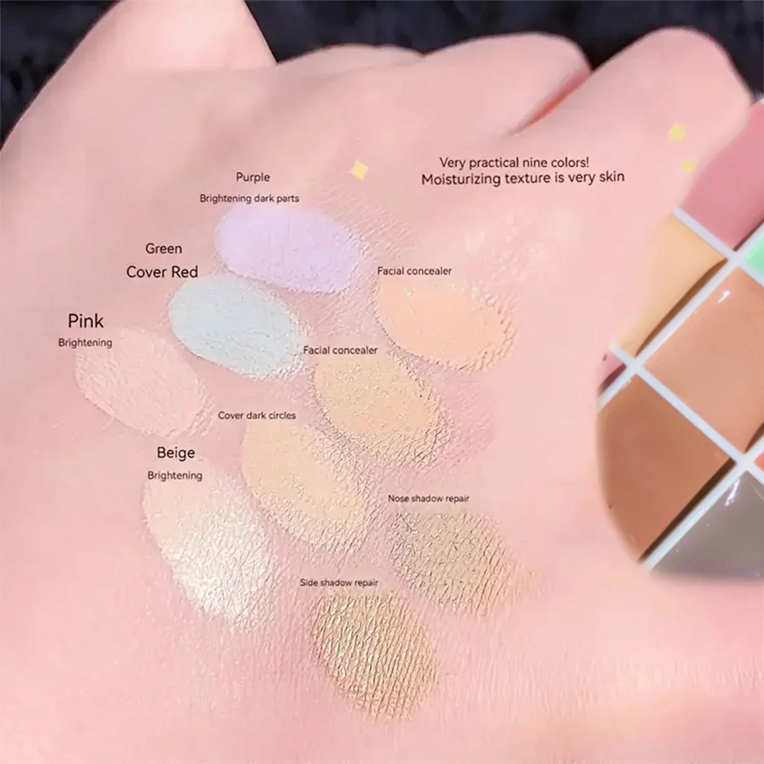 Multi-Color Concealer & Color Correcting Palette, Correcting Green/Purple Shades for Face Makeup, Blemish & Dark Circle Coverage