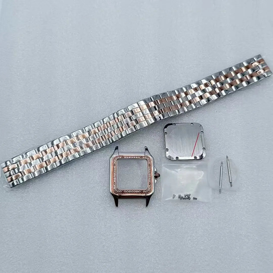 26.5mm Square Diamond Watch Case Fit 19mm Dial Two Blue Sword Shape Hands for Y120 Quartz Panther Cartier Movement Mod Parts