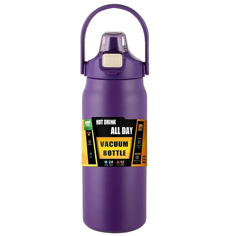 Outdoor Thermos Portable 304 Stainless Steel Thermal Mug, Vacuum Flask Cold & Hot Sports Water Bottle with Straw