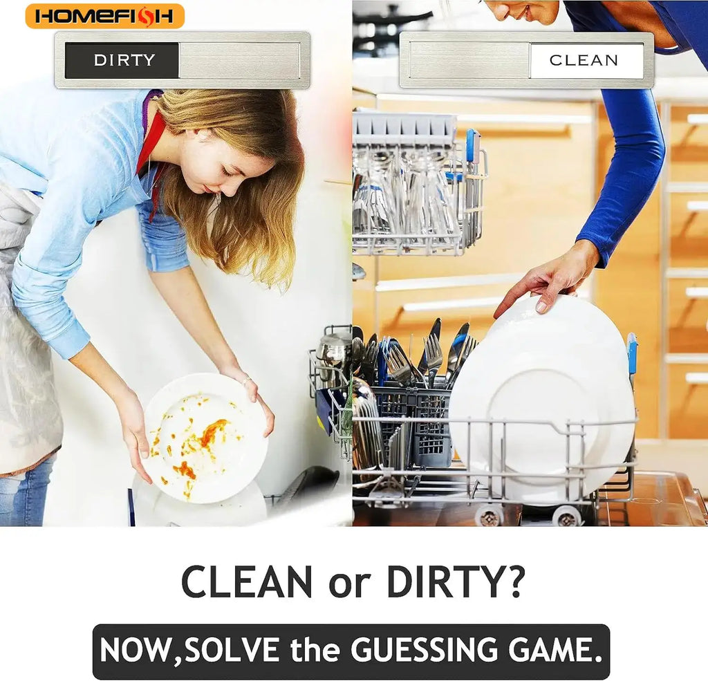 Dishwasher Magnet Clean Dirty Sign, Premium Stainless Steel Black and White Non-Scratch/Kitchen Decor/Easy to Read & Slide