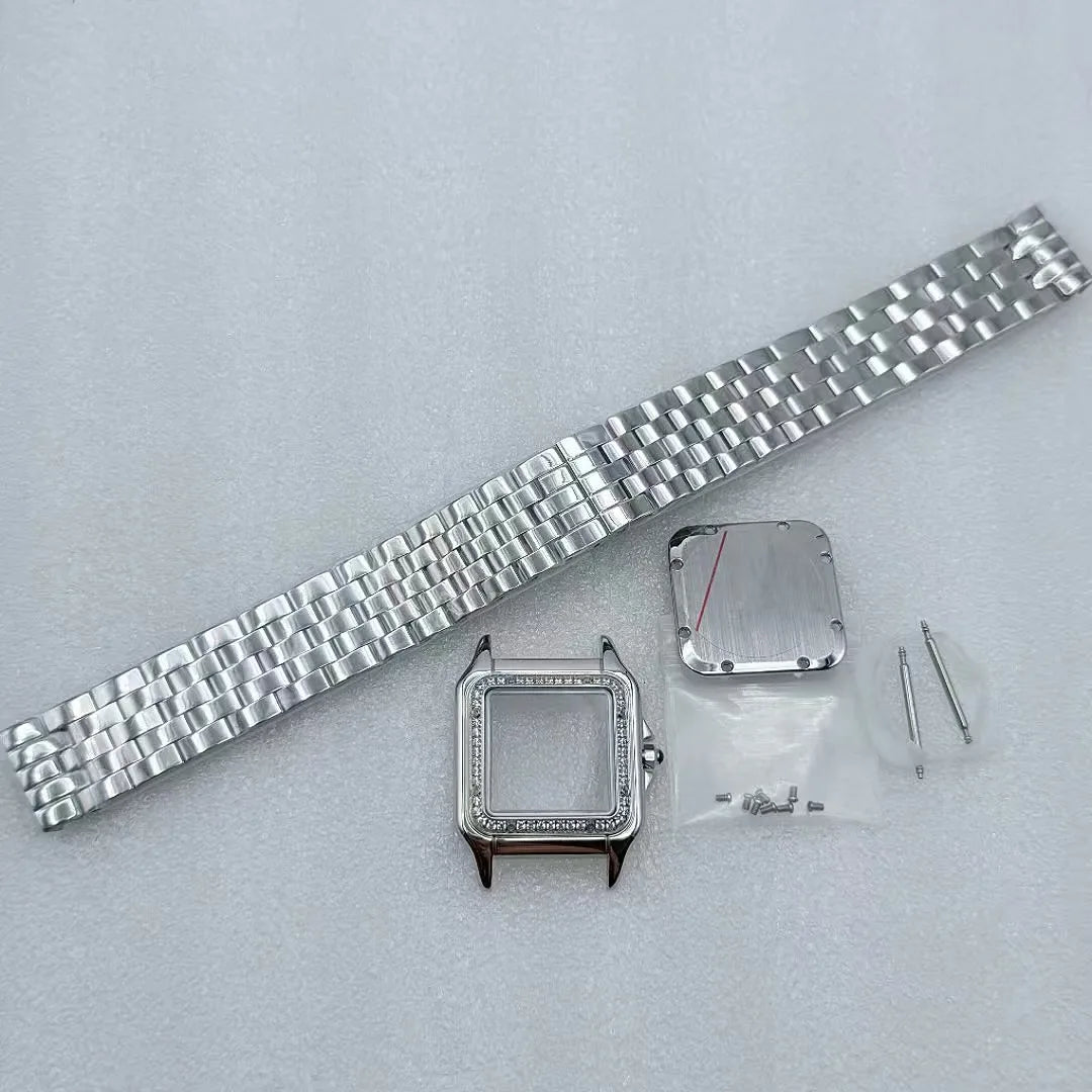 26.5mm Square Diamond Watch Case Fit 19mm Dial Two Blue Sword Shape Hands for Y120 Quartz Panther Cartier Movement Mod Parts