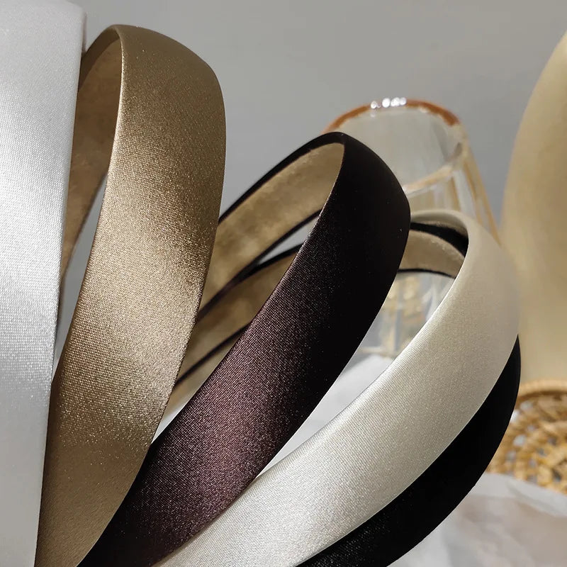 French style thin edge chic hairband pure color vintage silk hair accessory