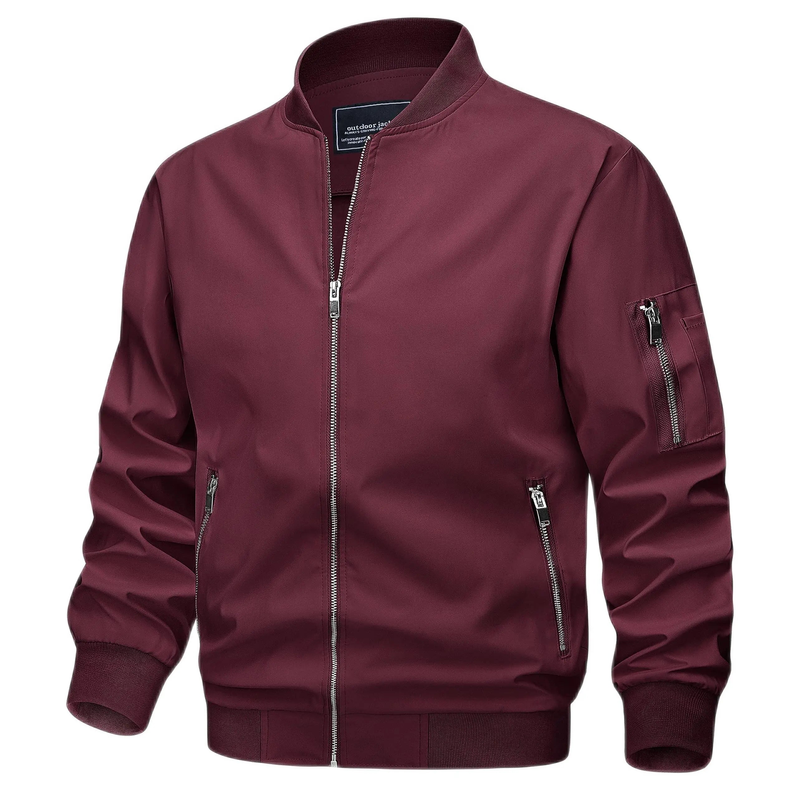 TACVASEN Spring Fall Thin Bomber Jackets Mens Jacket Lightweight Casual Windbreaker Zip Pockets Coats Biker Outwear Outdoor Male