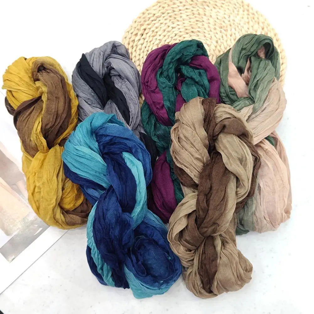2025 Cotton Hemp Pleated Scarves Women's Gradient Color Linen Scarf  Fashionable Trend Fold Shawl Windproof Sand Proof Headscarf