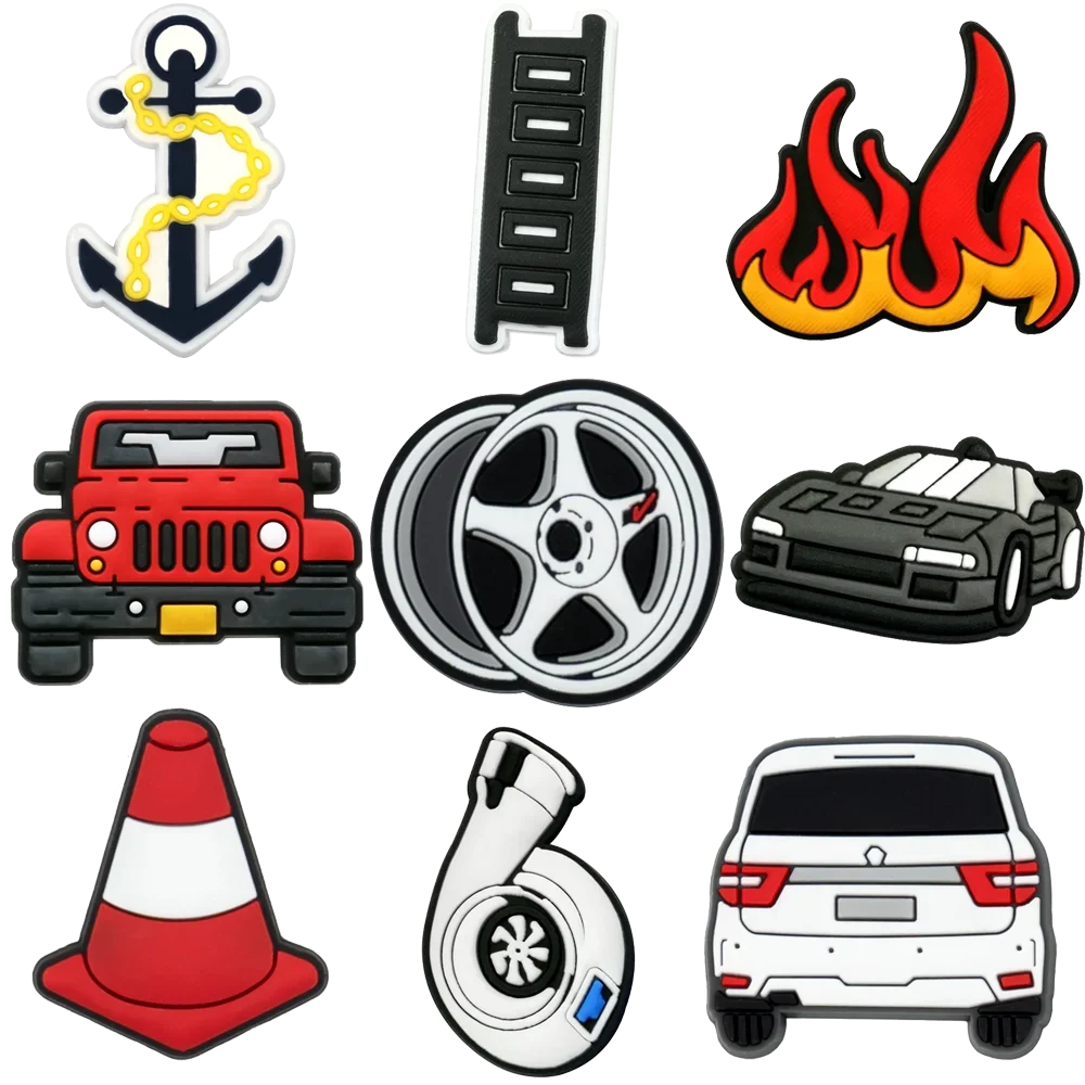 1/9pcs Cruel Jeep Sports Car Shoe Charms for Boys Kids Gift Turbine Hub Shoe Decoration Accessories  Ship's Anchor Pin Clog
