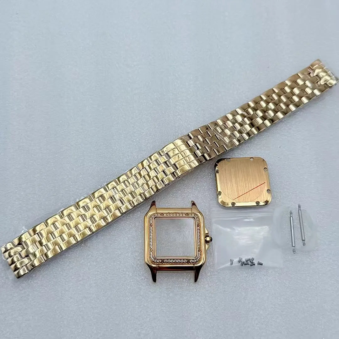 26.5mm Square Diamond Watch Case Fit 19mm Dial Two Blue Sword Shape Hands for Y120 Quartz Panther Cartier Movement Mod Parts