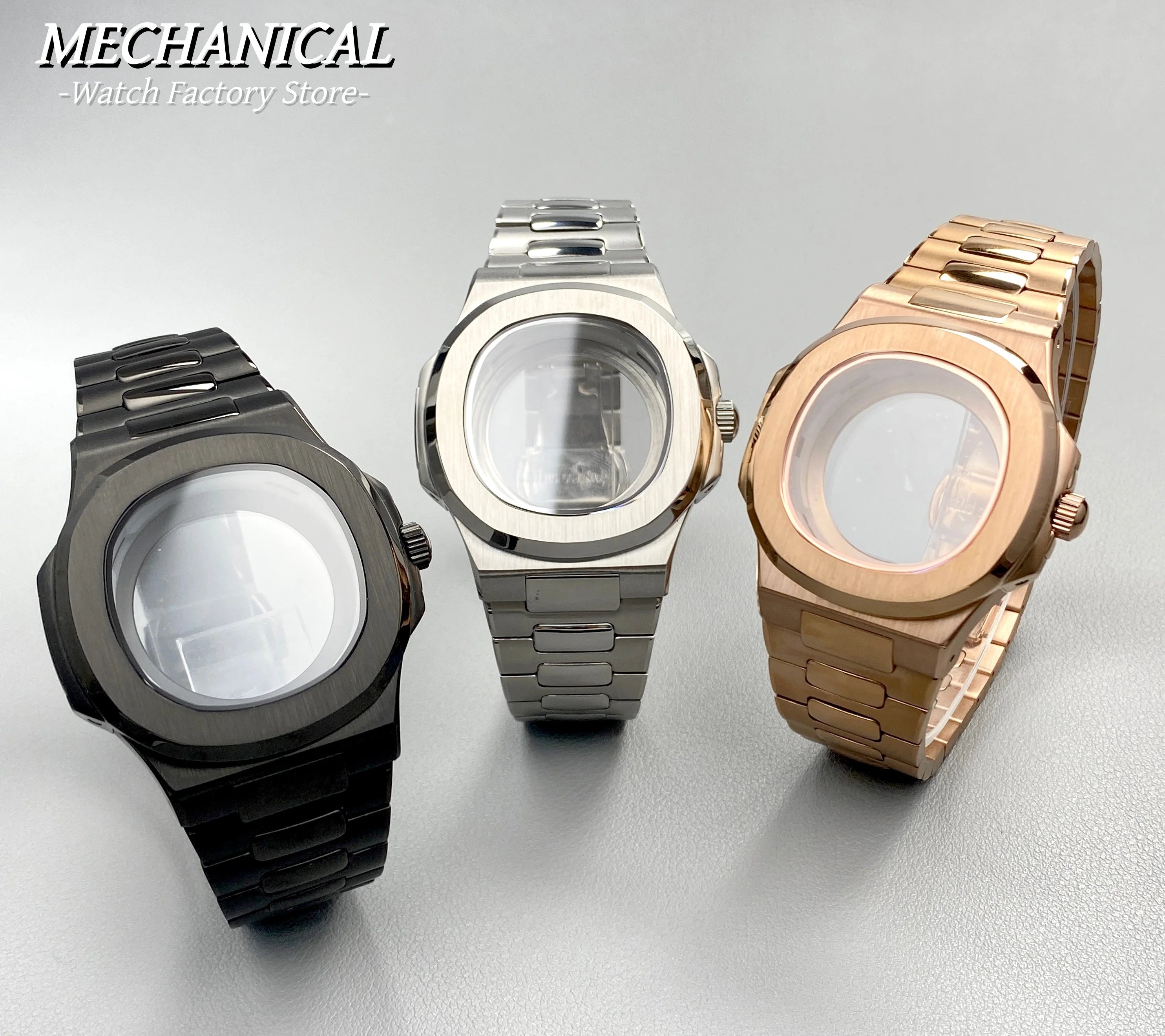 40mm Square Watch Case for Nautilus Style NH35 NH36 NH38 Movement Rose Gold/Black/Silver PVD Stainless Steel Sapphire Watch Case